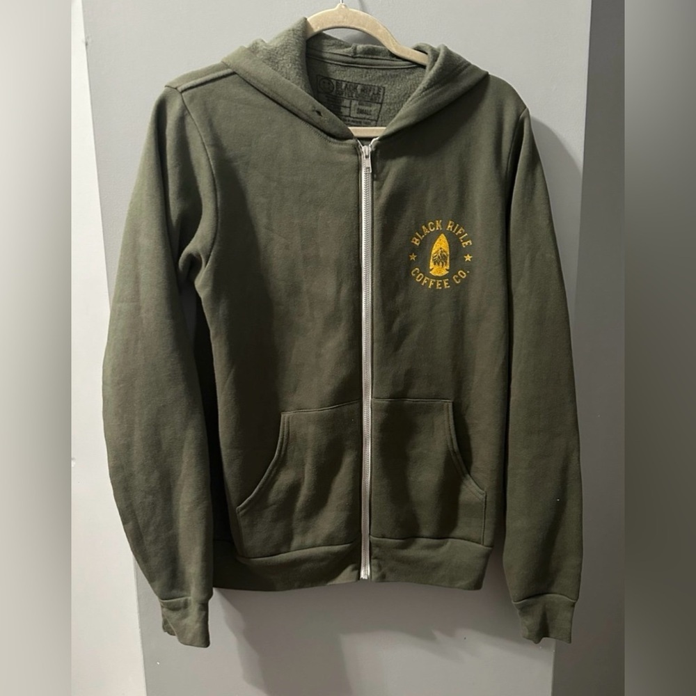 Black Rifle Coffee Co. full zip‎ olive green sweatshirt hoodie size small
